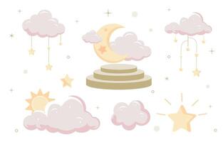 scintillio rosa bambino oggetto per invito con nube e stella vettore