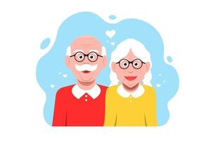 cartone animato anziano coppia nel amore su isolato sfondo, vettore illustrazione.