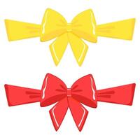 presente fiocchi con nastri impostare. rosso e giallo regalo bowknot illustrazione vettore