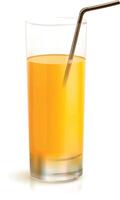 vettore bicchiere con arancia succo con potabile cannuccia isolato su bianca sfondo