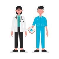 illustrazione di medico e infermiera vettore