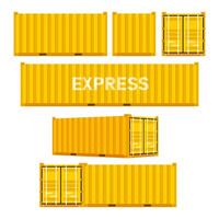 impostato giallo carico contenitori. nolo spedizione, consegna e trasporto. vettore illustrazione