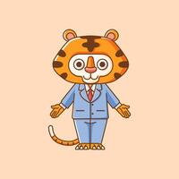 carino tigre uomo d'affari completo da uomo ufficio lavoratori cartone animato animale personaggio portafortuna icona piatto stile illustrazione concetto vettore