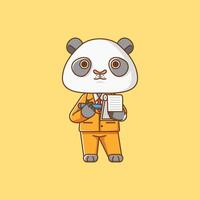 carino panda uomo d'affari completo da uomo ufficio lavoratori cartone animato animale personaggio portafortuna icona piatto stile illustrazione concetto vettore