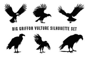 volante avvoltoio becco nero sagome impostare, grande grifone avvoltoio silhouette vettore fascio