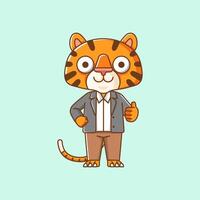 carino tigre uomo d'affari completo da uomo ufficio lavoratori cartone animato animale personaggio portafortuna icona piatto stile illustrazione concetto impostato vettore