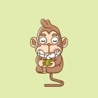 carino scimmia rilassare con un' tazza di caffè cartone animato animale personaggio portafortuna icona piatto stile illustrazione concetto vettore