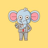 carino elefante uomo d'affari completo da uomo ufficio lavoratori cartone animato animale personaggio portafortuna icona piatto stile illustrazione concetto vettore