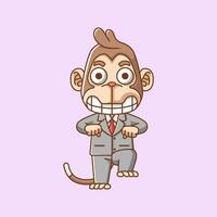 carino scimmia uomo d'affari completo da uomo ufficio lavoratori cartone animato animale personaggio portafortuna icona piatto stile illustrazione concetto vettore