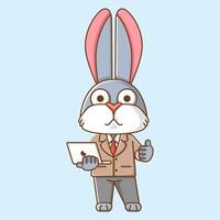 carino coniglio uomo d'affari completo da uomo ufficio lavoratori cartone animato animale personaggio portafortuna icona piatto stile illustrazione concetto vettore