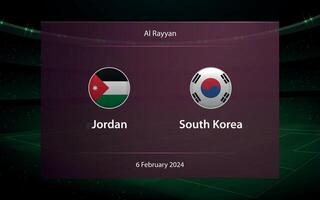 Giordania vs Sud Corea. tramortire semi finale palcoscenico Asia 2023, calcio tabellone segnapunti vettore