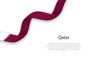 agitando nastro con bandiera di Qatar vettore