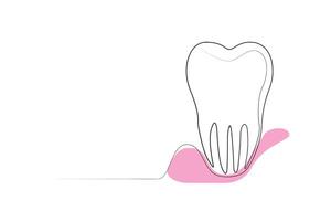 continuo una linea dente disegno stile e linea singola arte schema illustrazione vettore