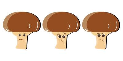 fungo cartone animato personaggio nel vario gesti, impostato illustrazione fungo portafortuna con vario diverso espressioni di carino emozione nel comico stile per grafico progettista, vettore illustrazione