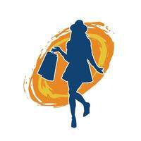 silhouette di un' sottile giovane donna trasporto shopping borse. vettore