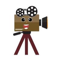 film telecamera mascotte carattere, retrò film film portafortuna cartone animato stile vettore mano disegnato illustrazione, adatto per cinema e figli di regia temi