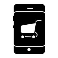 icona di mobile acquisti, carretto dentro smartphone vettore