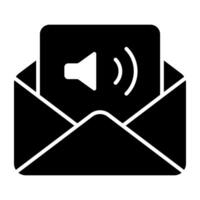 altoparlante su lettera dentro Busta, icona di audiomail vettore