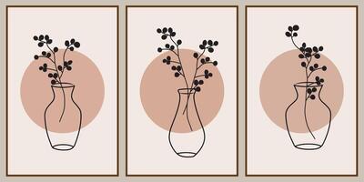 botanico Stampa impostato parete arte, tropicale le foglie e floreale modello minimo design per casa parete arte, sociale media inviare modello, vettore illustrazione
