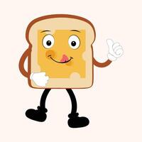 contento pane fetta cartone animato portafortuna carattere, divertente Sandwich cartone animato Vintage ▾ pane personaggio retrò stile pane logo vettore illustrazione 60s 70s pane retrò stile