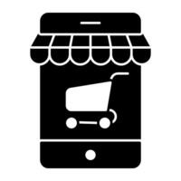 icona di mobile shopping app, carretto dentro smartphone vettore