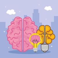cervello rosa e lampadine vettore