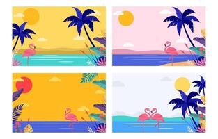 estate tempo concetto design collezione con paesaggio panorama di mare e spiaggia vettore