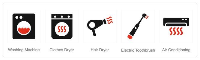 un' impostato di 5 casa apparecchio icone come lavaggio macchina, Abiti asciugatrice, capelli asciugatrice vettore