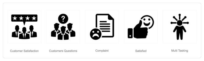 un' impostato di 5 cliente servizio icone come cliente soddisfazione, cliente domande, denuncia vettore