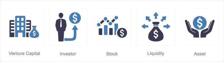 un' impostato di 5 investimento icone come avventurarsi capitale, investitore, azione vettore