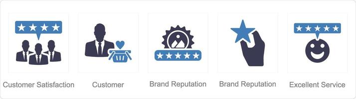 un' impostato di 5 cliente servizio icone come cliente soddisfazione, cliente, marca reputazione vettore