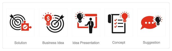un' impostato di 5 idea icone come soluzione, attività commerciale idea, idea presentazione vettore