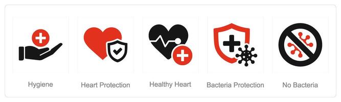 un' impostato di 5 igiene icone come igiene, cuore protezione, salutare cuore vettore