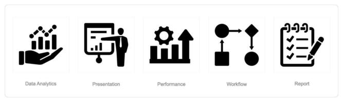un' impostato di 5 dati analisi icone come dati analisi, presentazione, prestazione vettore