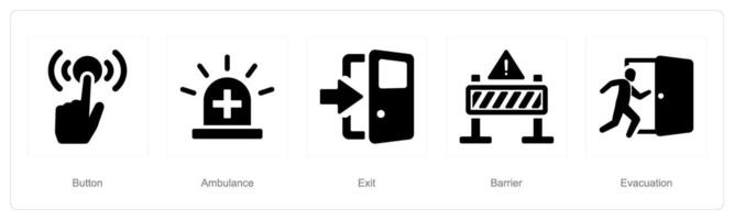 un' impostato di 5 emergenza icone come pulsante, ambulanza, Uscita vettore