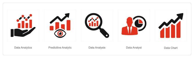 un' impostato di 5 dati analisi icone come dati analisi, predittivo analisi, dati analisi vettore