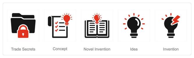 un' impostato di 5 intellettuale proprietà icone come commercio segreti, romanzo invenzione, idea vettore
