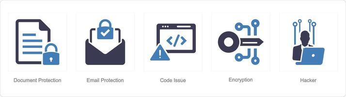 un' impostato di 5 informatica sicurezza icone come documento protezione, e-mail protezione, codice problema vettore