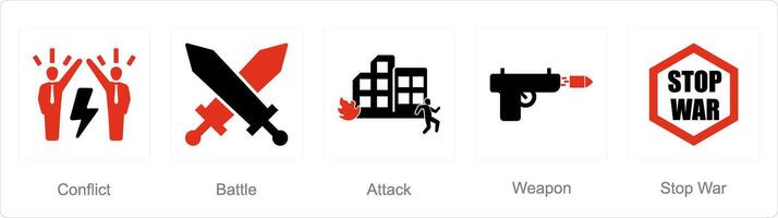 un' impostato di 5 mescolare icone come conflitto, battaglia, attacco vettore