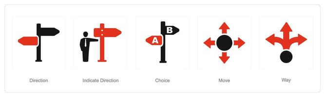 un' impostato di 5 direzione icone come direzione, indicare direzione, scelta vettore