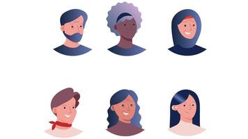 diverso multinazionale adulto persone profilo testa personaggi vettore illustrazione