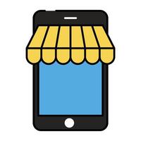 icona di mobile acquisti, carretto dentro smartphone vettore