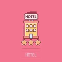 Hotel 3 stelle cartello icona nel comico stile. Locanda edificio cartone animato vettore illustrazione su isolato sfondo. ostello camera spruzzo effetto attività commerciale concetto.