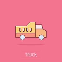 consegna camion icona nel comico stile. furgone cartone animato vettore illustrazione su isolato sfondo. carico auto spruzzo effetto attività commerciale concetto.