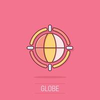 terra pianeta icona nel comico stile. globo geografico cartone animato vettore illustrazione su isolato sfondo. globale comunicazione spruzzo effetto attività commerciale concetto.