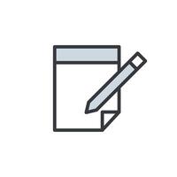 bloc notes, carta, documento scrittura con matita icona piatto stile vettore icona