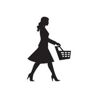 shopping donna silhouette. nero vettore illustrazione isolato su bianca sfondo.
