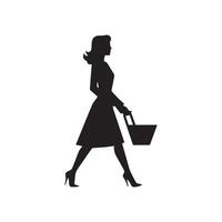 shopping donna silhouette. nero vettore illustrazione isolato su bianca sfondo.