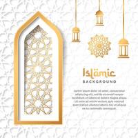 islamico sociale media inviare sfondo con lanterna ornamento e d'oro Arabo stile modello design vettore