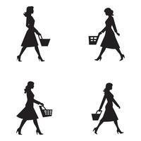 shopping donna silhouette. nero vettore illustrazione isolato su bianca sfondo.